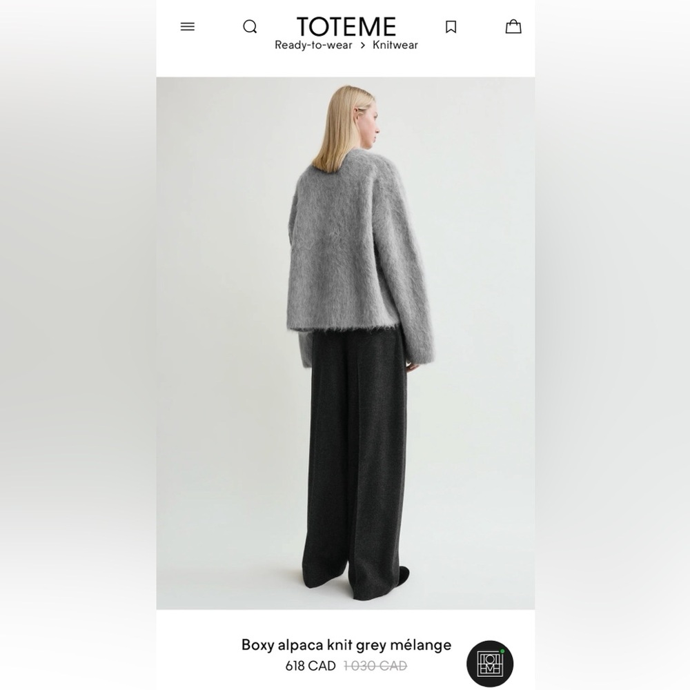 Toteme Gray Alpaca Boxy Wool Sweater Medium M RARE Soft Luxury - Picture 2 of 12